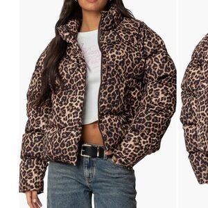 EDIKTED Dalya Leopard Print Puffer Jacket
